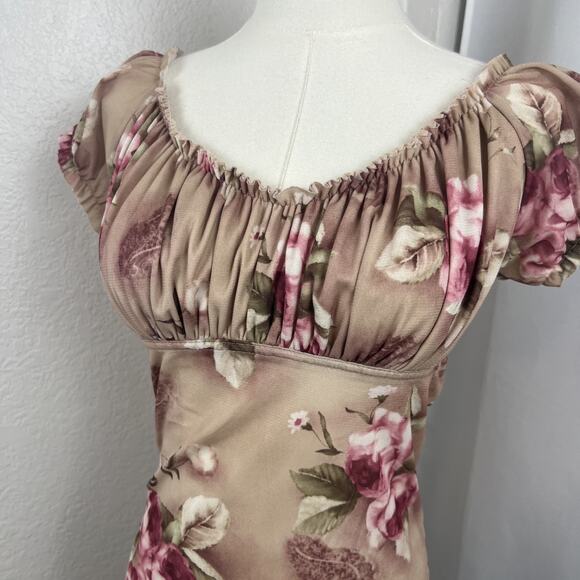 VTG Peace On Earth Top Womens Medium Sheer Floral Milkmaid Fairy Y2K Soft Girl - Picture 2 of 11